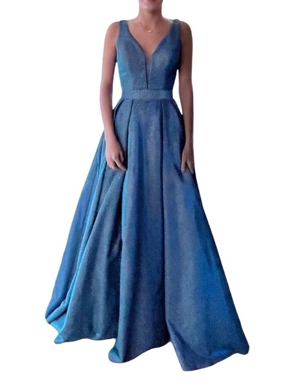 Formal Long Full Skirt Prom dress with pockets - Size 2 - Peacock Blue